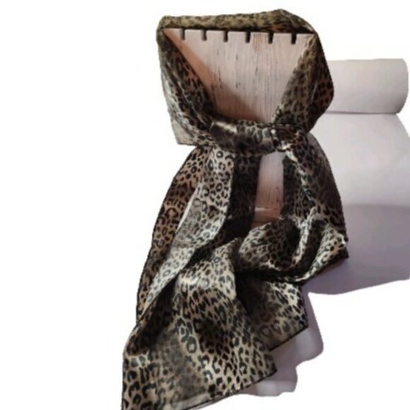 Leopard Print Scarf Sheer stripes Women animal feline accessory career office - Picture 2 of 5